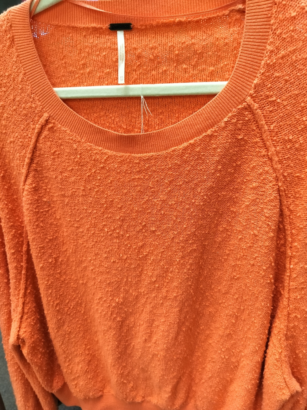 Free People Bright Orange Scoop-Neck Textured Pullover